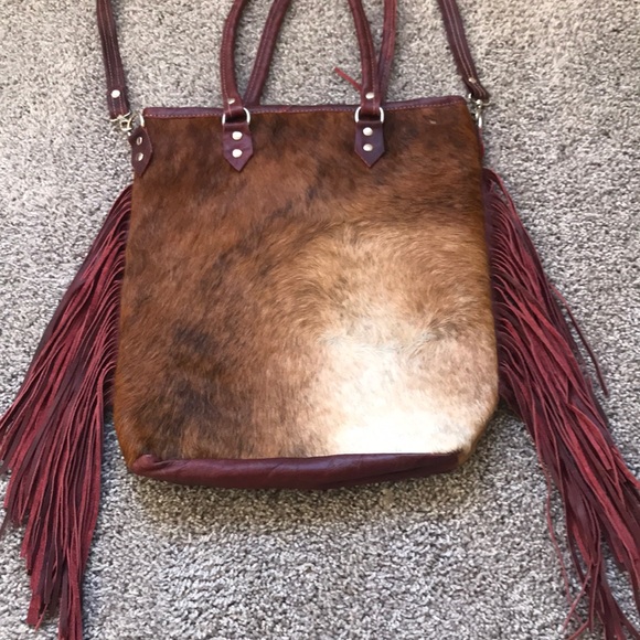 Handbags - Guatemalan artisan cowhide fringe purse bag leath